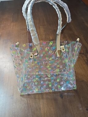 Clear Dooney & Bourke Multicolor Logo Tote Bag with Tan Handles
